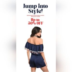 Navy Off-Shoulder Dress with Tassels